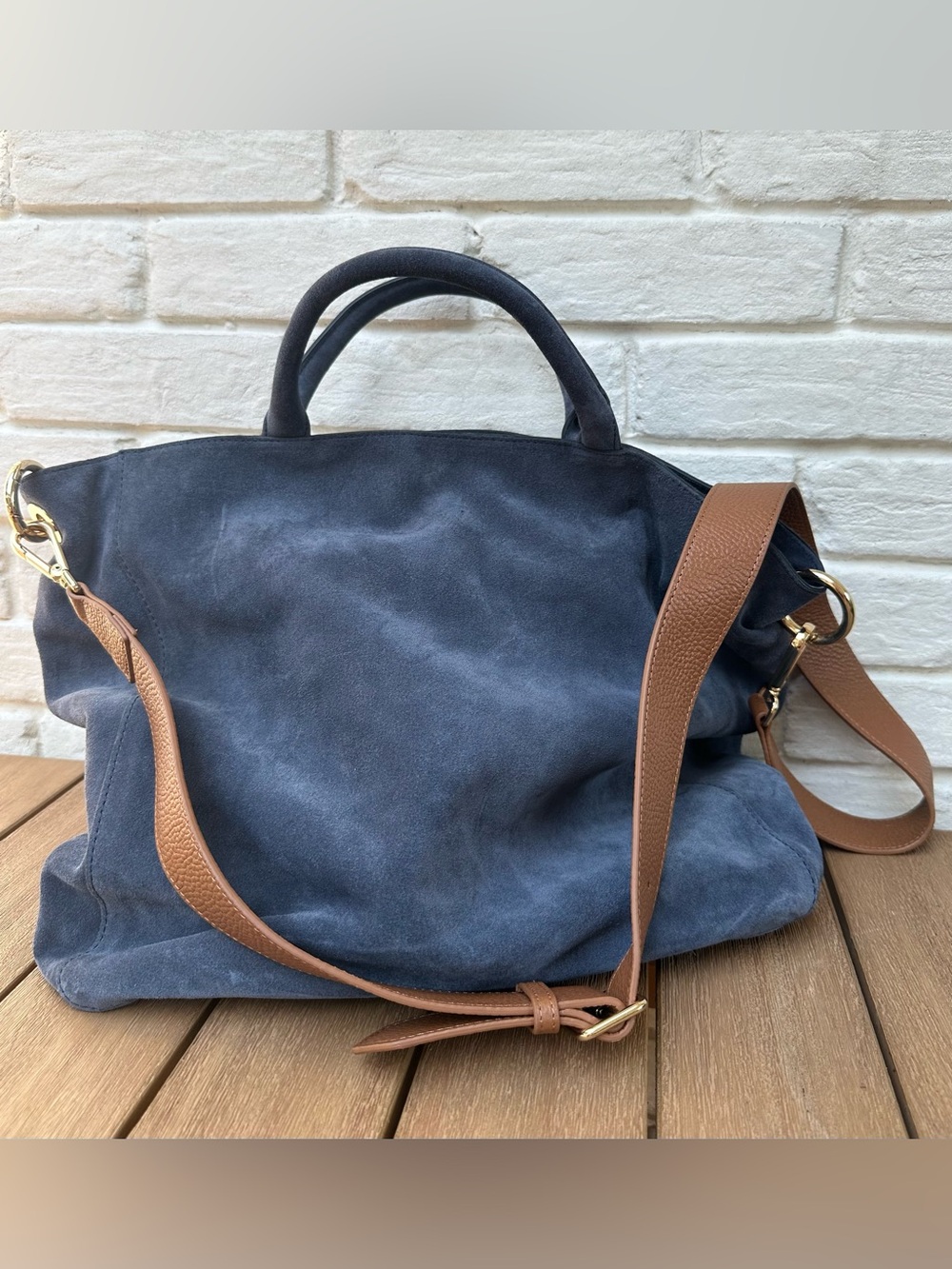 Mark & Graham Build Your TOTE Bag, No Mono, Blue Suede, Leather Strap